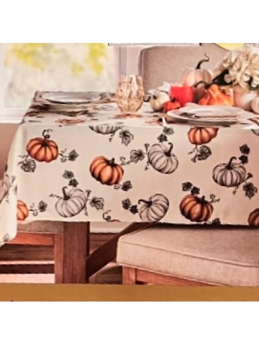 🆕- Nicole Miller Home- Harvest Fall Pumpkin & Vine Oblong Tablecloth. 60x104